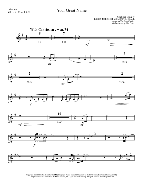 Your Great Name (Choral Anthem SATB) Alto Sax (Lillenas Choral / Arr. Gary Rhodes)