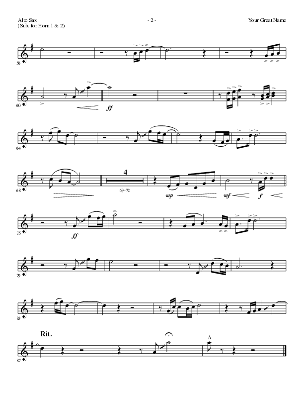 Your Great Name (Choral Anthem SATB) Alto Sax (Lillenas Choral / Arr. Gary Rhodes)