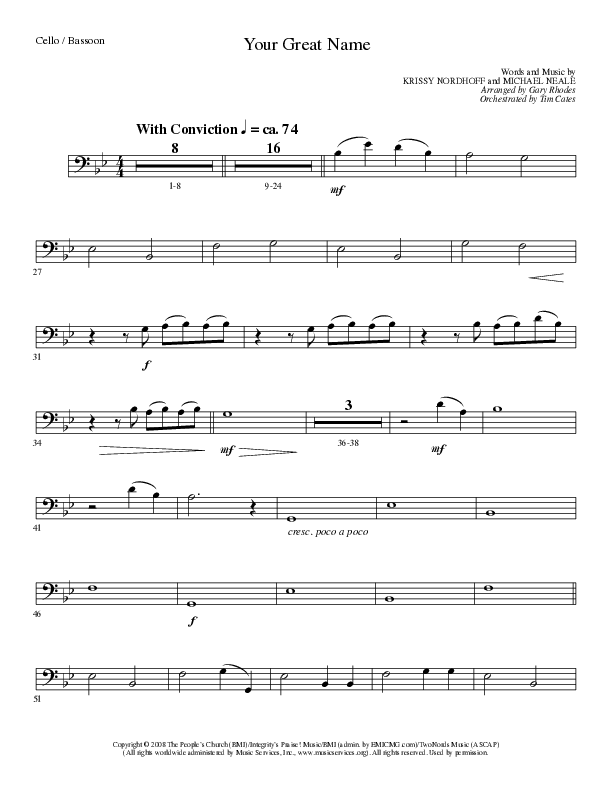Your Great Name (Choral Anthem SATB) Cello (Lillenas Choral / Arr. Gary Rhodes)