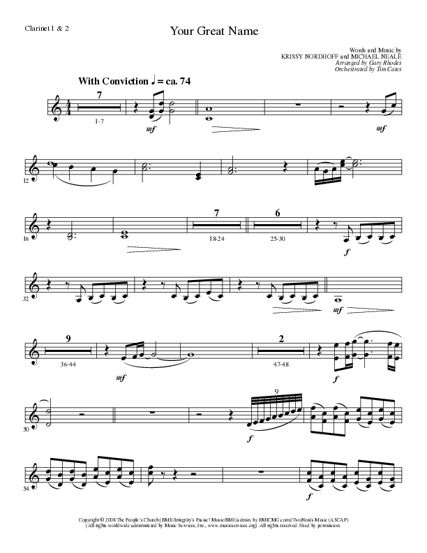 Your Great Name (Choral Anthem SATB) Clarinet 1/2 (Lillenas Choral / Arr. Gary Rhodes)