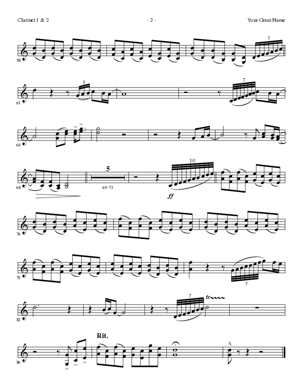 Your Great Name (Choral Anthem SATB) Clarinet 1/2 (Lillenas Choral / Arr. Gary Rhodes)