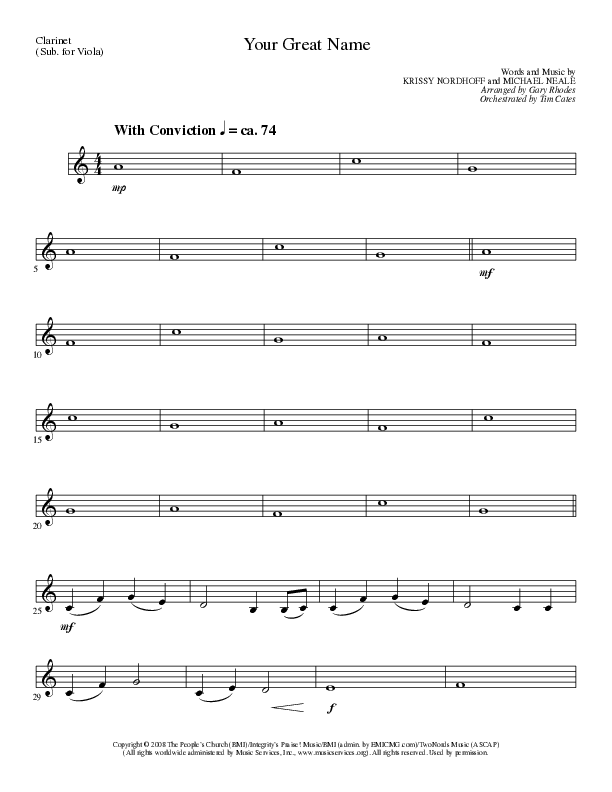 Your Great Name (Choral Anthem SATB) Clarinet (Lillenas Choral / Arr. Gary Rhodes)