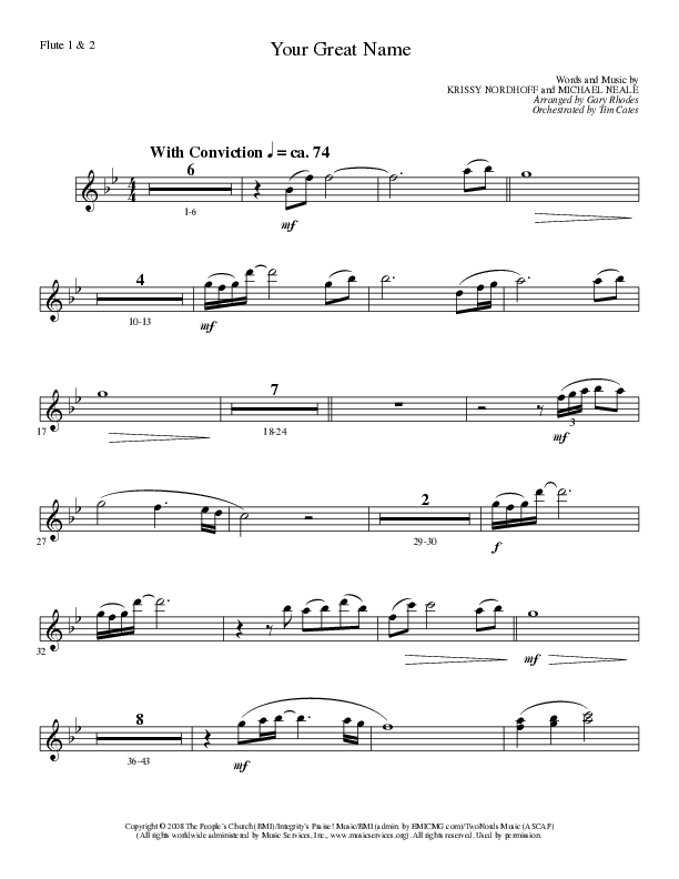 Your Great Name (Choral Anthem SATB) Flute 1/2 (Lillenas Choral / Arr. Gary Rhodes)