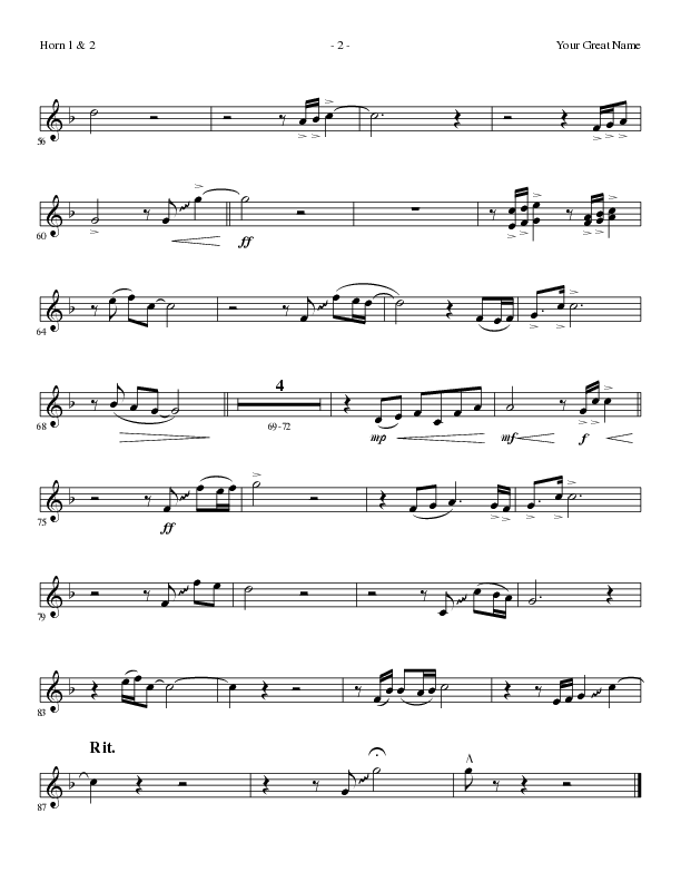 Your Great Name (Choral Anthem SATB) French Horn 1/2 (Lillenas Choral / Arr. Gary Rhodes)