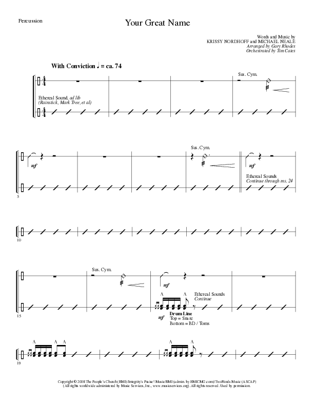 Your Great Name (Choral Anthem SATB) Percussion (Lillenas Choral / Arr. Gary Rhodes)