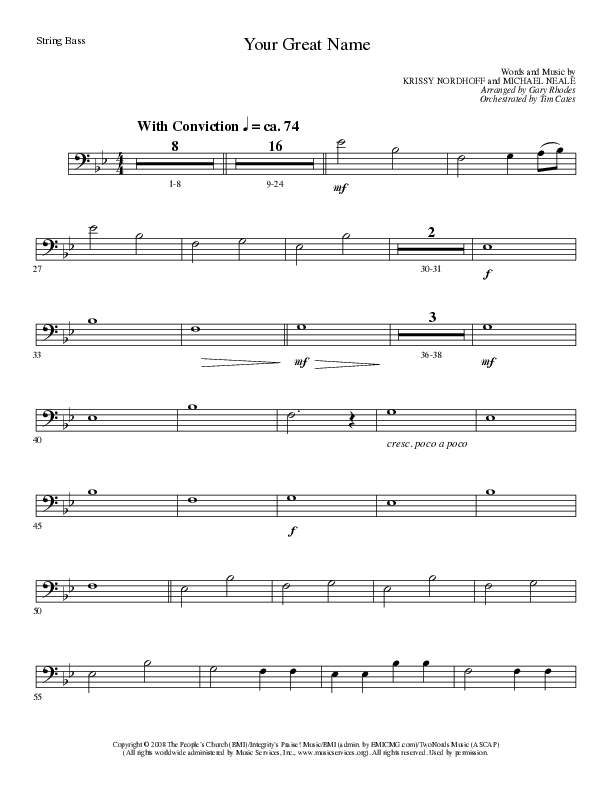 Your Great Name (Choral Anthem SATB) String Bass (Lillenas Choral / Arr. Gary Rhodes)