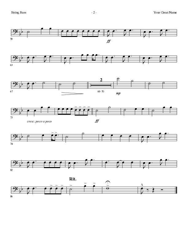 Your Great Name (Choral Anthem SATB) String Bass (Lillenas Choral / Arr. Gary Rhodes)