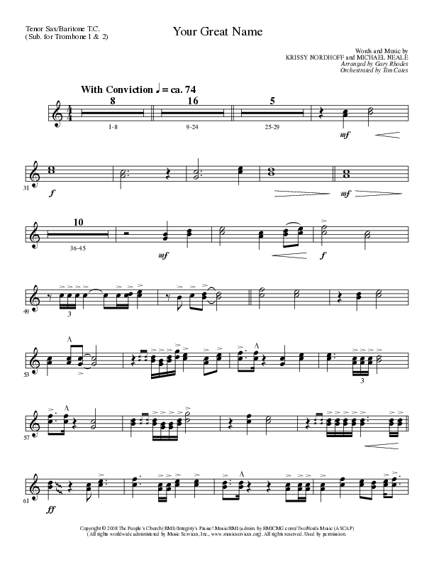 Your Great Name (Choral Anthem SATB) Tenor Sax/Baritone T.C. (Lillenas Choral / Arr. Gary Rhodes)
