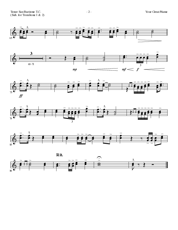 Your Great Name (Choral Anthem SATB) Tenor Sax/Baritone T.C. (Lillenas Choral / Arr. Gary Rhodes)