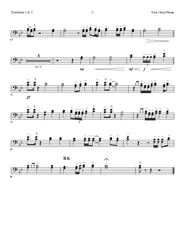 Your Great Name (Choral Anthem SATB) Trombone 1/2 (Lillenas Choral / Arr. Gary Rhodes)