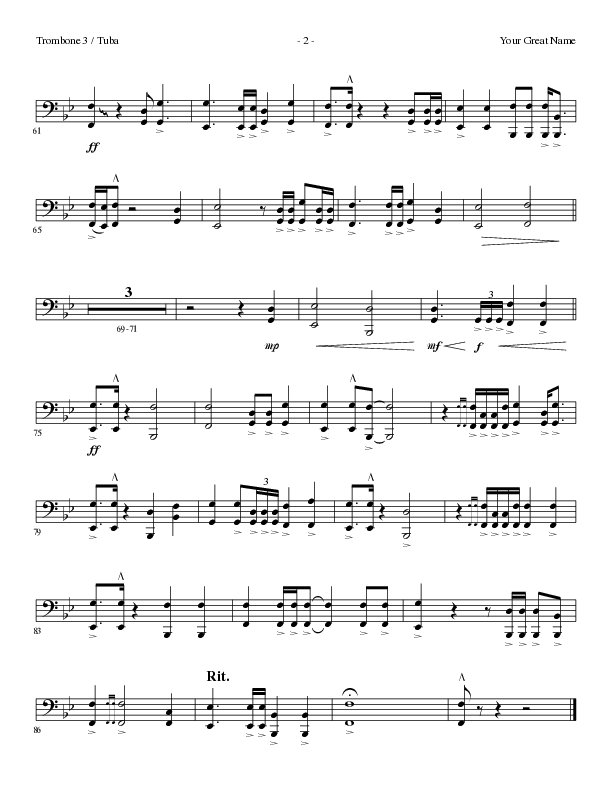 Your Great Name (Choral Anthem SATB) Trombone 3/Tuba (Lillenas Choral / Arr. Gary Rhodes)