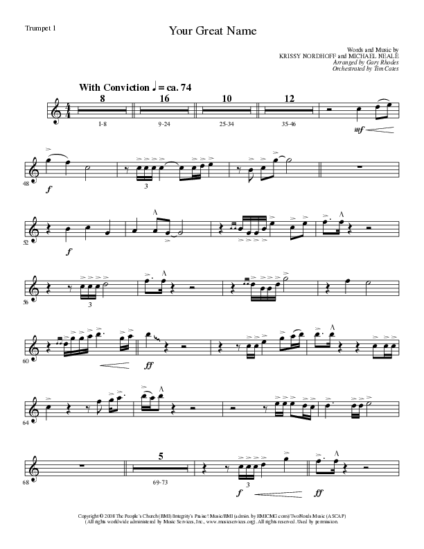 Your Great Name (Choral Anthem SATB) Trumpet 1 (Lillenas Choral / Arr. Gary Rhodes)