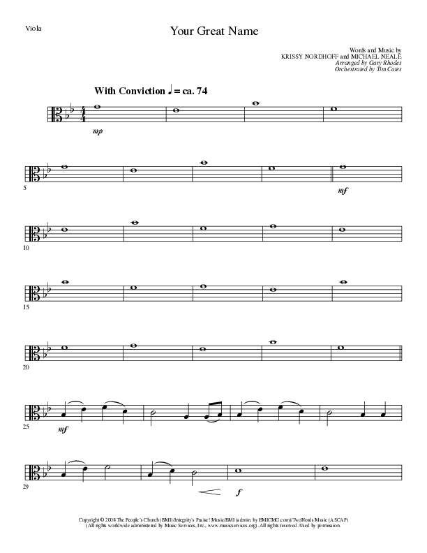 Your Great Name (Choral Anthem SATB) Viola (Lillenas Choral / Arr. Gary Rhodes)