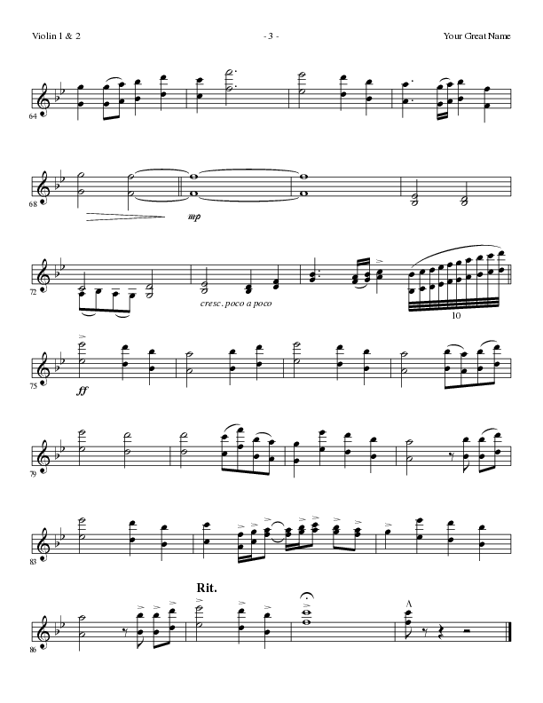 Your Great Name (Choral Anthem SATB) Violin 1/2 (Lillenas Choral / Arr. Gary Rhodes)