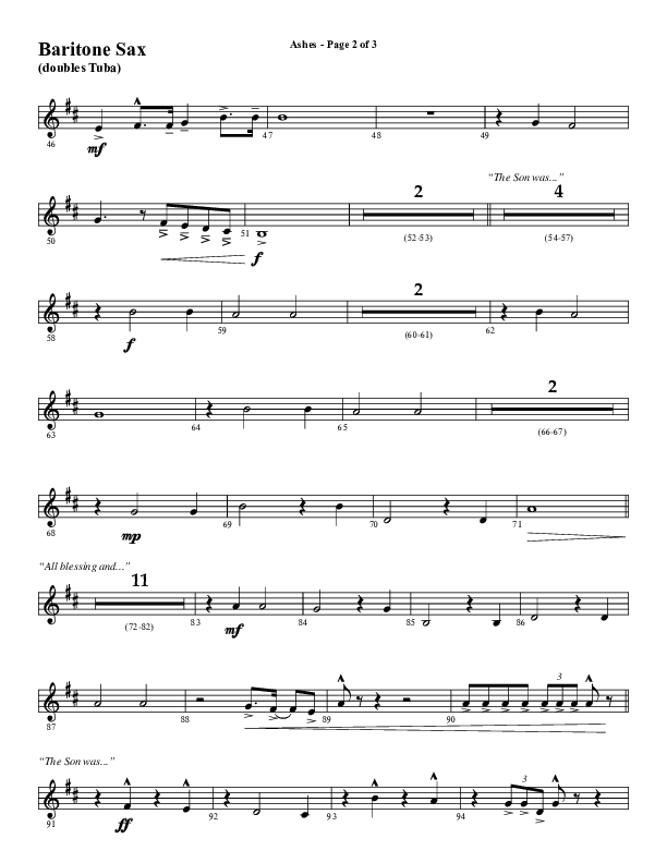 Ashes (Choral Anthem SATB) Bari Sax (Word Music Choral / Arr. J. Daniel Smith)