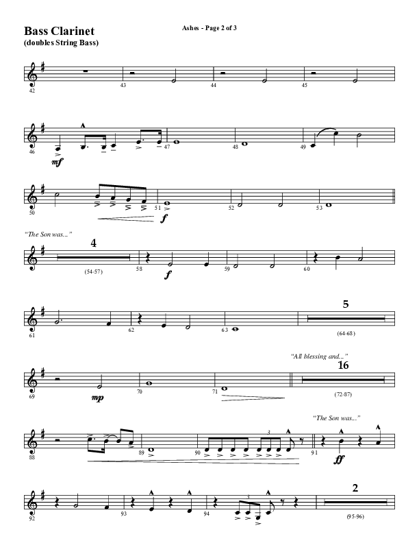 Ashes (Choral Anthem SATB) Bass Clarinet (Word Music Choral / Arr. J. Daniel Smith)