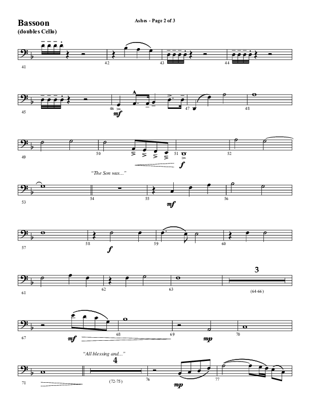 Ashes (Choral Anthem SATB) Bassoon (Word Music Choral / Arr. J. Daniel Smith)
