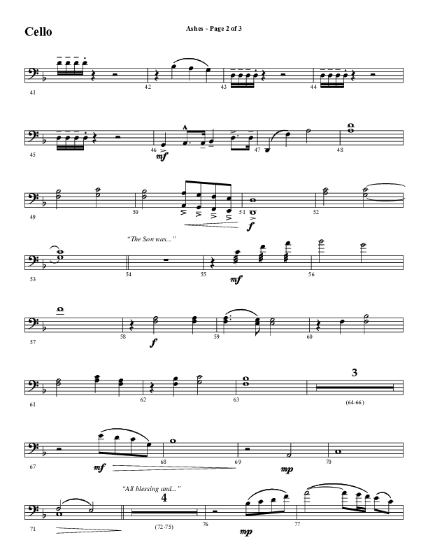 Ashes (Choral Anthem SATB) Cello (Word Music Choral / Arr. J. Daniel Smith)
