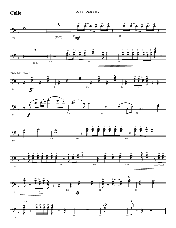 Ashes (Choral Anthem SATB) Cello (Word Music Choral / Arr. J. Daniel Smith)