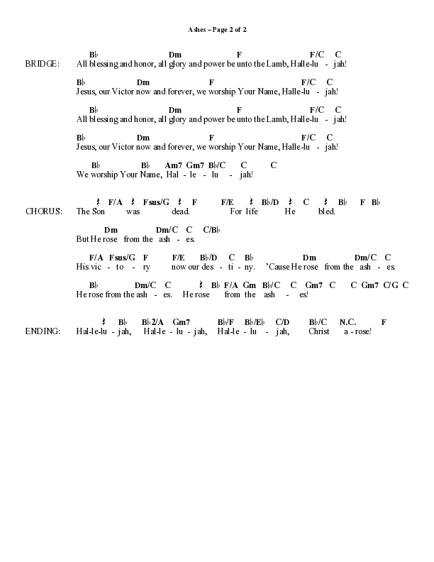 Ashes (Choral Anthem SATB) Chord Chart (Word Music Choral / Arr. J. Daniel Smith)