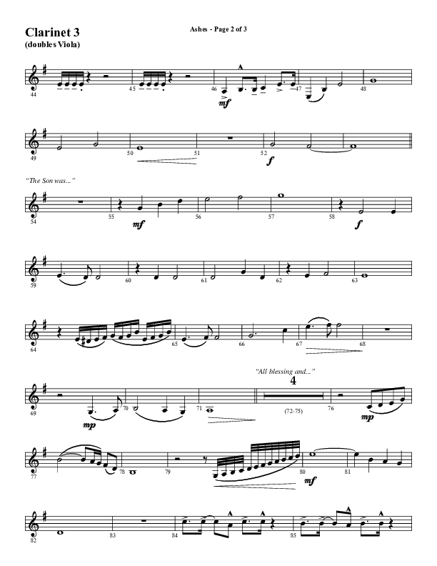 Ashes (Choral Anthem SATB) Clarinet 3 (Word Music Choral / Arr. J. Daniel Smith)