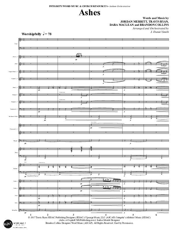 Ashes (Choral Anthem SATB) Orchestration (Word Music Choral / Arr. J. Daniel Smith)
