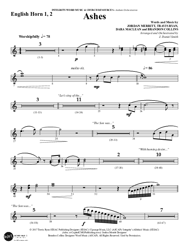 Ashes (Choral Anthem SATB) English Horn (Word Music Choral / Arr. J. Daniel Smith)
