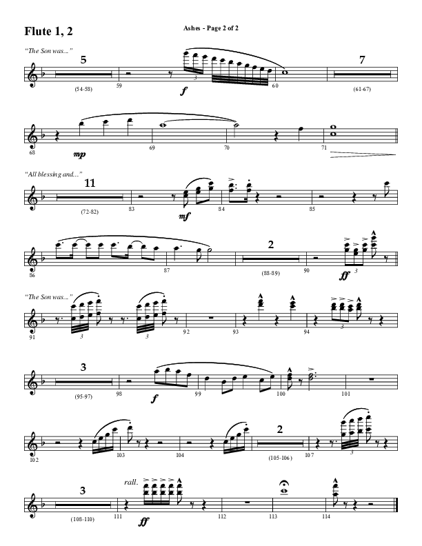 Ashes (Choral Anthem SATB) Flute 1/2 (Word Music Choral / Arr. J. Daniel Smith)