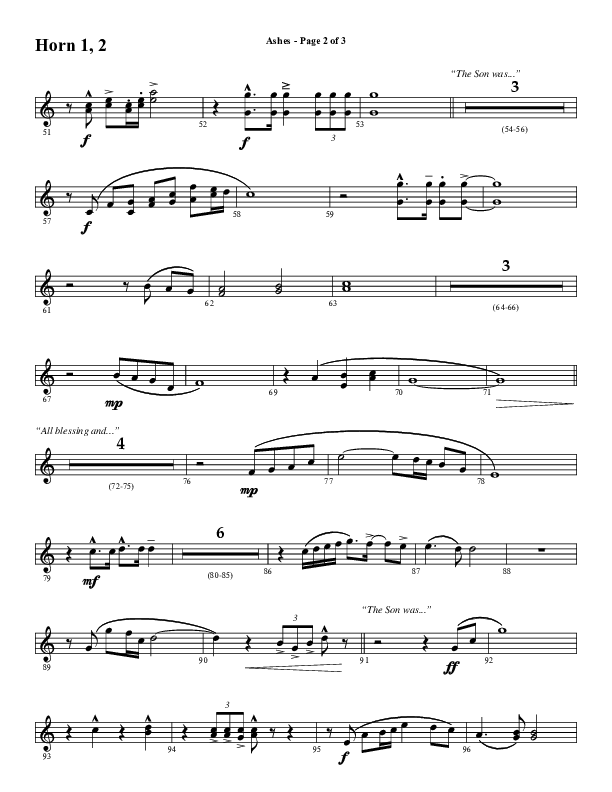 Ashes (Choral Anthem SATB) French Horn 1/2 (Word Music Choral / Arr. J. Daniel Smith)