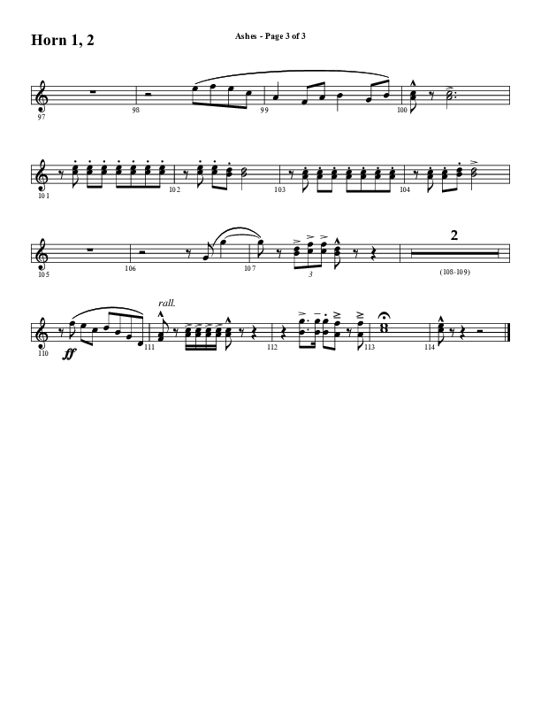 Ashes (Choral Anthem SATB) French Horn 1/2 (Word Music Choral / Arr. J. Daniel Smith)