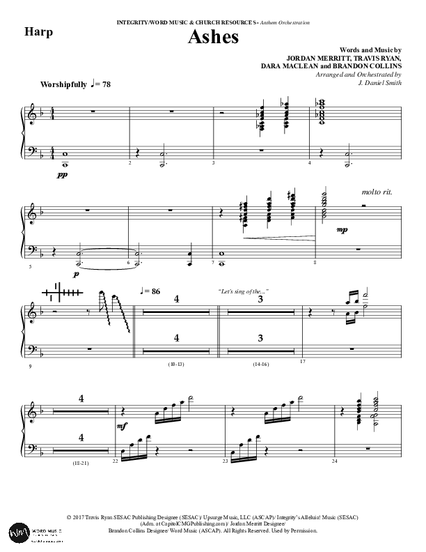 Ashes (Choral Anthem SATB) Harp (Word Music Choral / Arr. J. Daniel Smith)