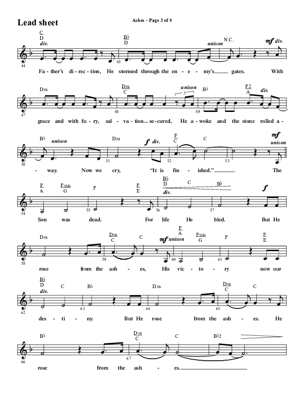 Ashes (Choral Anthem SATB) Lead Sheet (Melody) (Word Music Choral / Arr. J. Daniel Smith)