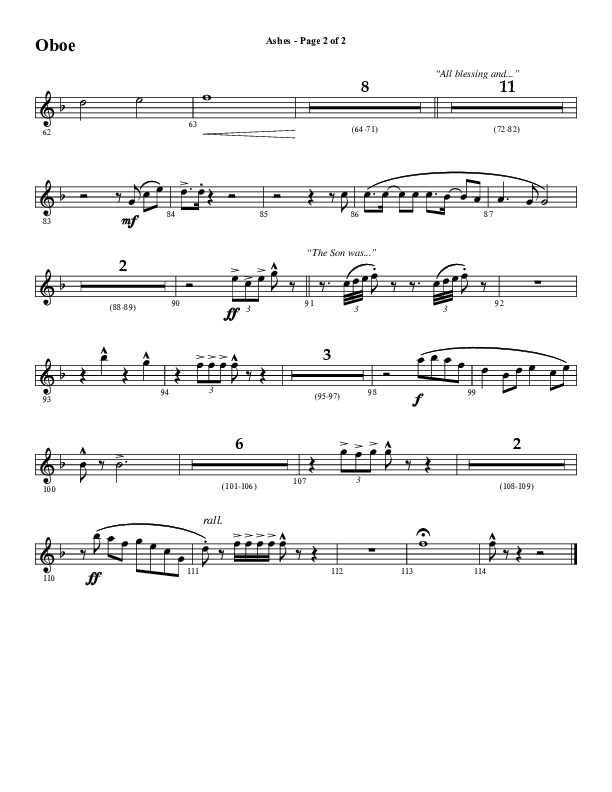 Ashes (Choral Anthem SATB) Oboe (Word Music Choral / Arr. J. Daniel Smith)