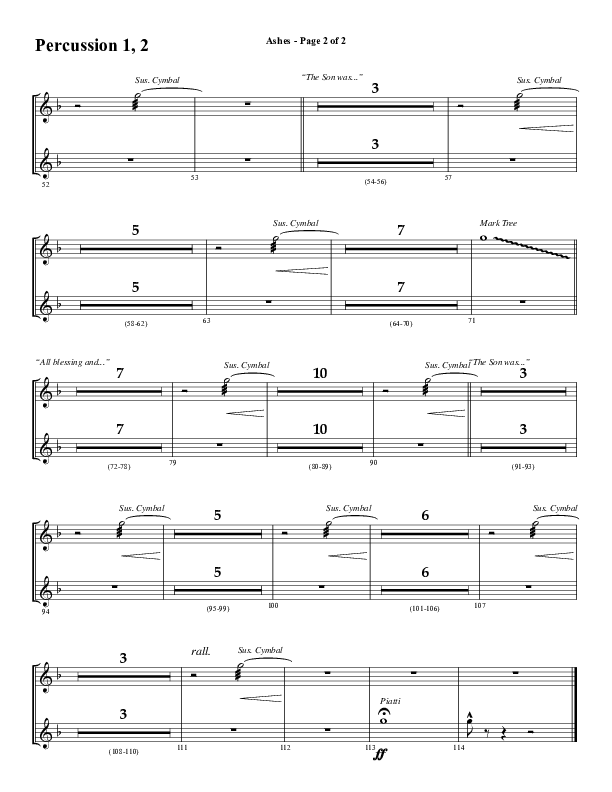 Ashes (Choral Anthem SATB) Percussion 1/2 (Word Music Choral / Arr. J. Daniel Smith)