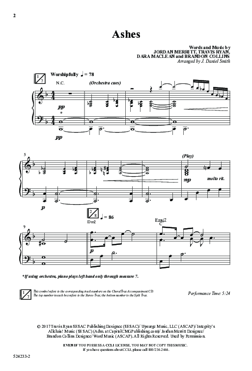 Ashes (Choral Anthem SATB) Anthem (SATB/Piano) (Word Music Choral / Arr. J. Daniel Smith)