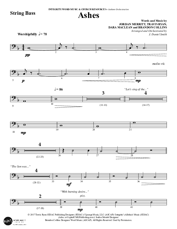 Ashes (Choral Anthem SATB) String Bass (Word Music Choral / Arr. J. Daniel Smith)