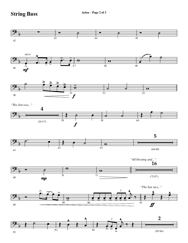 Ashes (Choral Anthem SATB) String Bass (Word Music Choral / Arr. J. Daniel Smith)