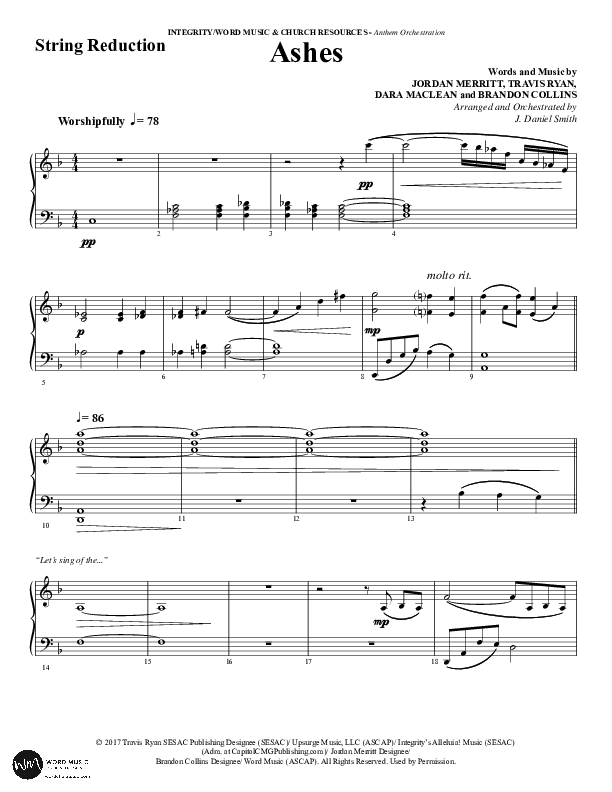 Ashes (Choral Anthem SATB) String Reduction (Word Music Choral / Arr. J. Daniel Smith)
