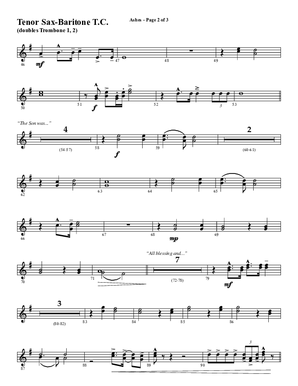 Ashes (Choral Anthem SATB) Tenor Sax/Baritone T.C. (Word Music Choral / Arr. J. Daniel Smith)