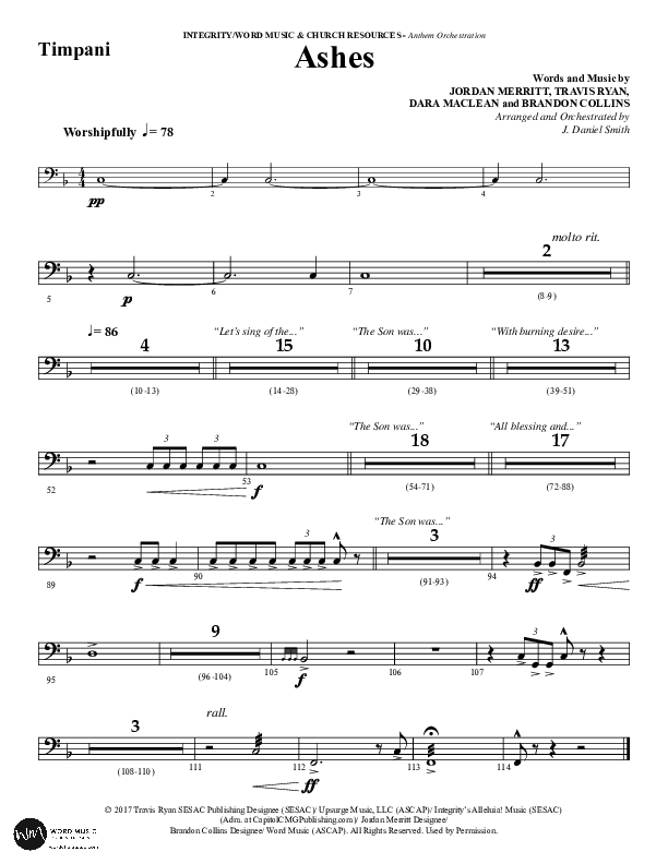 Ashes (Choral Anthem SATB) Timpani (Word Music Choral / Arr. J. Daniel Smith)