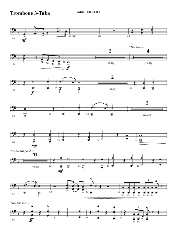 Ashes (Choral Anthem SATB) Trombone 3/Tuba (Word Music Choral / Arr. J. Daniel Smith)
