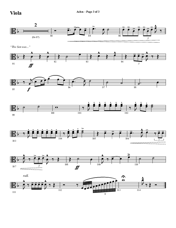 Ashes (Choral Anthem SATB) Viola (Word Music Choral / Arr. J. Daniel Smith)