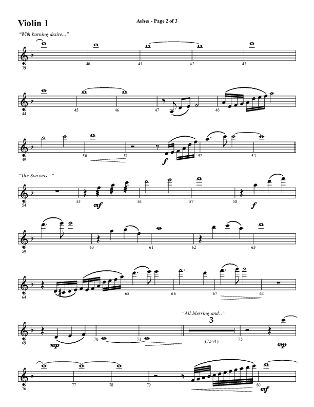 Ashes (Choral Anthem SATB) Violin 1 (Word Music Choral / Arr. J. Daniel Smith)