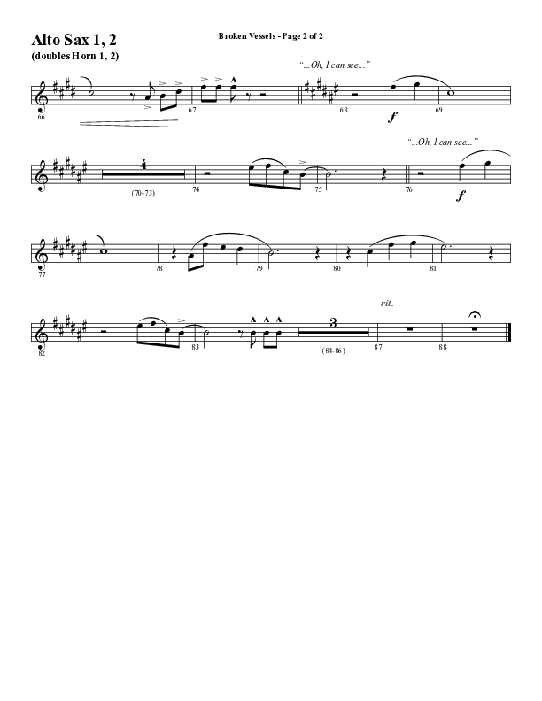 Broken Vessels (Amazing Grace) (Choral Anthem SATB) Alto Sax 1/2 (Word Music Choral / Arr. Tim Paul)