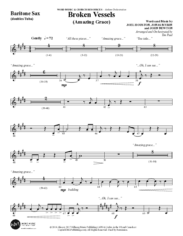 Broken Vessels (Amazing Grace) (Choral Anthem SATB) Bari Sax (Word Music Choral / Arr. Tim Paul)