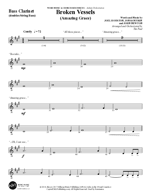 Broken Vessels (Amazing Grace) (Choral Anthem SATB) Bass Clarinet (Word Music Choral / Arr. Tim Paul)