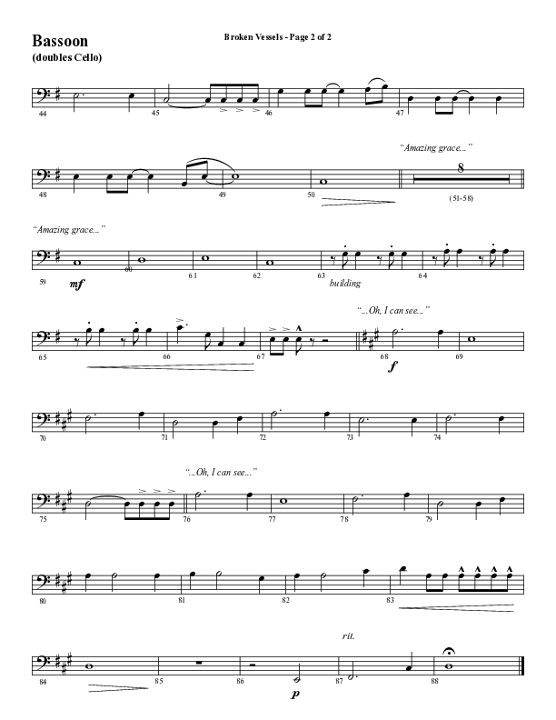 Broken Vessels (Amazing Grace) (Choral Anthem SATB) Bassoon (Word Music Choral / Arr. Tim Paul)