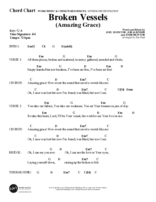 Broken Vessels (Amazing Grace) (Choral Anthem SATB) Chord Chart (Word Music Choral / Arr. Tim Paul)