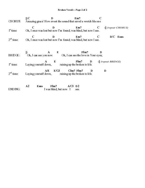 Broken Vessels (Amazing Grace) (Choral Anthem SATB) Chord Chart (Word Music Choral / Arr. Tim Paul)