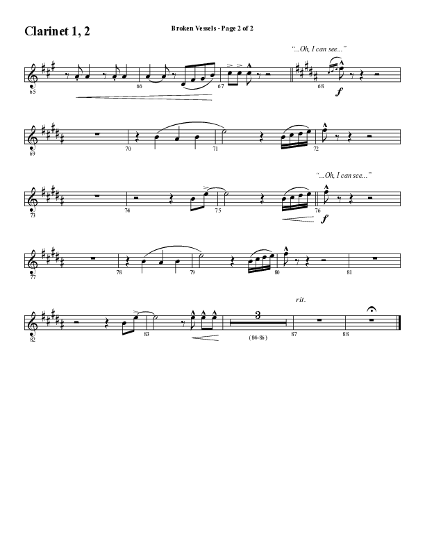 Broken Vessels (Amazing Grace) (Choral Anthem SATB) Clarinet 1/2 (Word Music Choral / Arr. Tim Paul)
